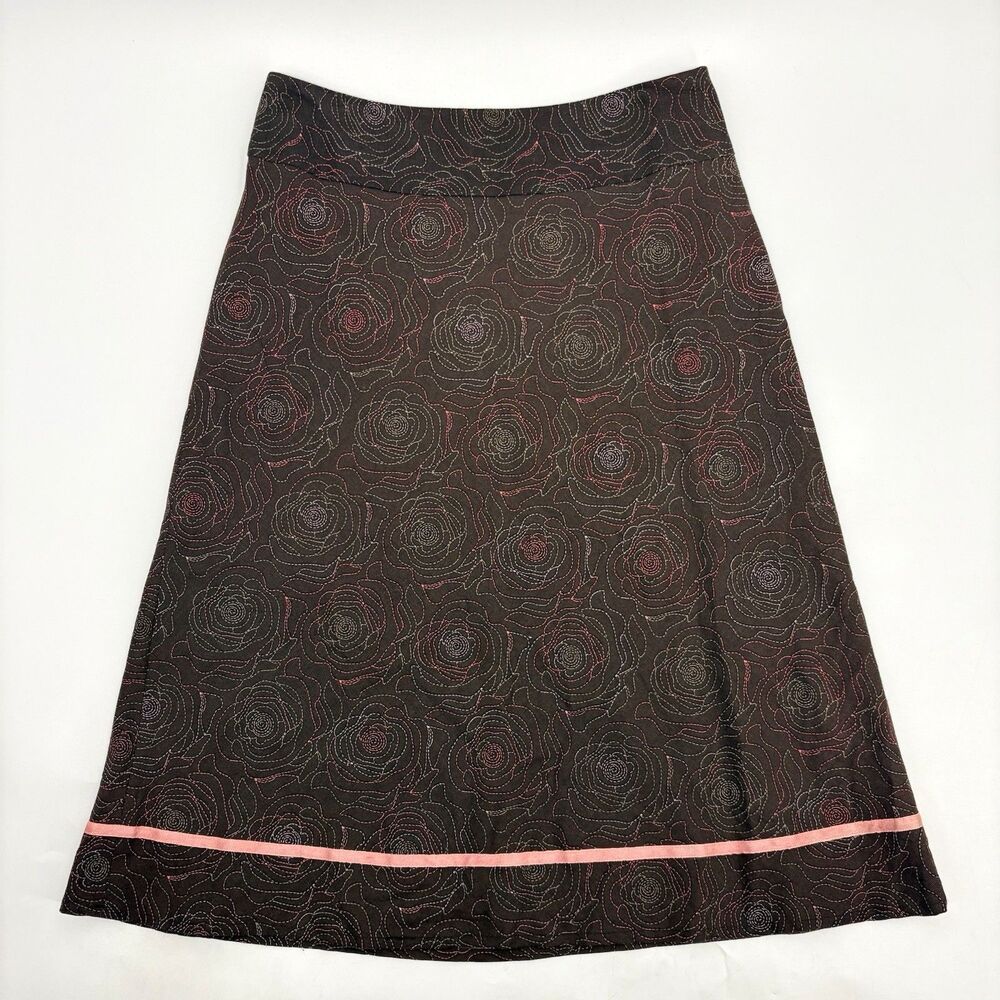 Cato Embroidered Midi Skirt Size 8 Floral Brown Fairy Grunge Boho Whimsy Church